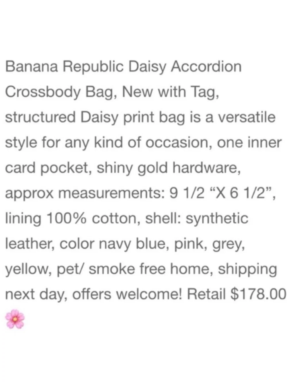 Banana Republic Classic Faux Leather Floral Daisy Crossbody Bag, NWT